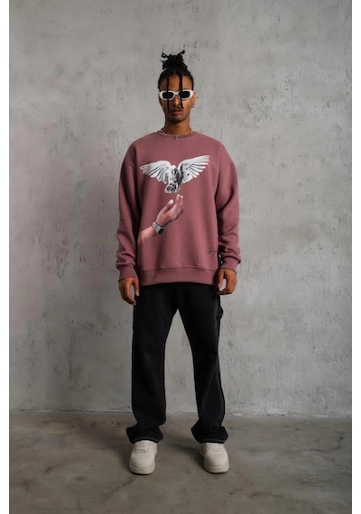 Ertaştrendstore Erkek Güvercin Baskılı Bisiklet Yaka Sweatshirt 3 İplik Pamuklu - Gül Kurusu Çok Renk Ertaştrendstore Erkek Güvercin Baskılı Bisiklet Yaka Sweatshirt 3 İplik Pamuklu - Gül Kurusu Çok Renk