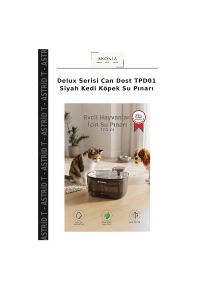 Delux Serisi Can Dost Tpd01 Siyah Kedi Köpek Su Pınarı