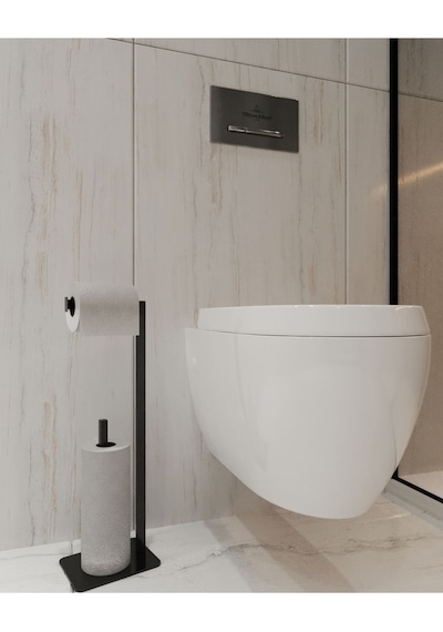 Aju Tuvalet Kağıtlığı Yedekli Özel Tasarım Ağır Döküm Ayaklı Devrilmez Banyo Tuvalet Kurulum Gerektirmez Siyah