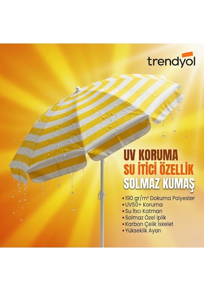 360 Dönebilen Plaj Şemsiyesi Uv Korumalı Su İtici Solmaz Kumaş 190 Gr Dokuma Polyester -sarı