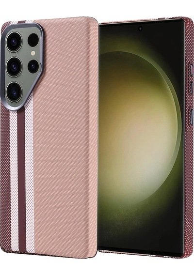 Samsung Uyumlu Galaxy S25 Ultra Kılıf M-safe Şarj Özellikli Karbon Fiber Görünümlü Zore Nekst Kapak Gold