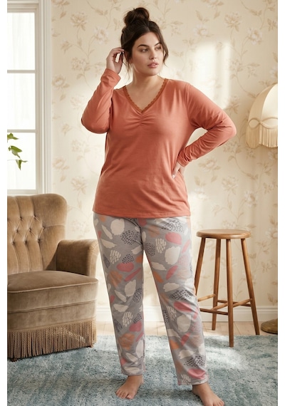 Siyah İnci Desenli Büyük Beden Battal Boy Viskon Örme Pijama Takım 26224801 Somon Siyah İnci Desenli Büyük Beden Battal Boy Viskon Örme Pijama Takım 26224801 Somon