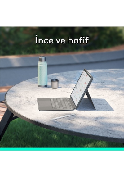 Logitech Combo Touch 11 İnç Apple Uyumlu iPad  Air M2 İle Türkçe Klavyeli Tablet Kılıfı - Gri