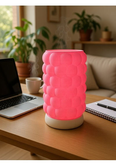 Dalgalı Kabartmalı Silindir Lamba Pembe - 3d Baskı Fütüristik Gece Lambası Pembe
