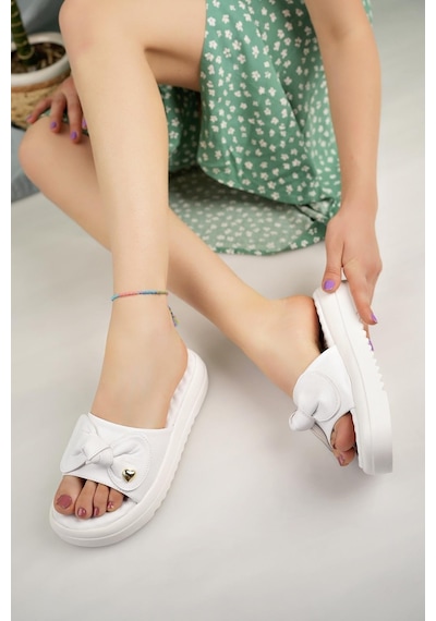 Nesil Shoes Dvm 650 Beyaz Masaj Tabanlı Kadın Terlik-Beyaz