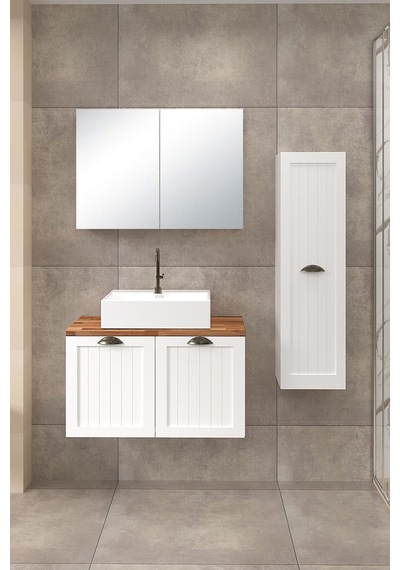 %100 Mdf 80 Cm Aren Banyo Dolabı + 30 Cm Aren Boy Dolabı Beyaz