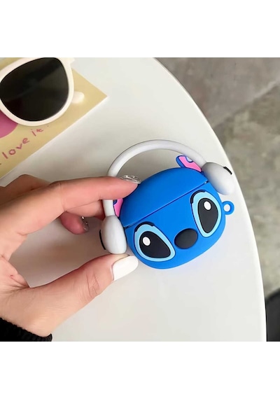 Apple Uyumlu iPhone 1/2. Nesil  Koruyucu Bluetooth Kulaklık Kılıfı Stitch Figürlü Stitch Airpods 1/2. Nesil