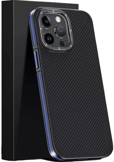Joko Apple Uyumlu iPhone 15 Pro Max Kılıf Aramid 600d Kevlar Karbon Fiber Magsafe Kapak - Lacivert Resimdeki