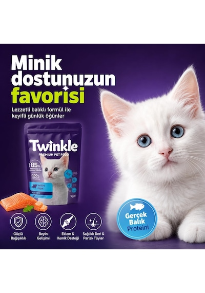 Yavru Kedi Maması 1 Kg - Balıklı Kedi Maması -%85 Hayvansal Protein - 4'ü 1 Arada - 0-12 Ay Yavru Kediler İçin