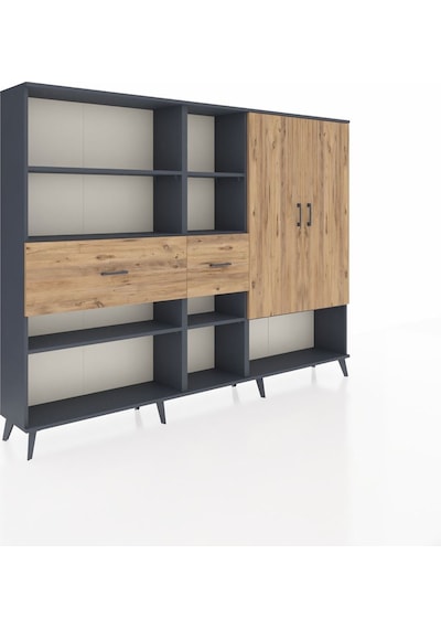 Arges Dolap 10 Raflı 2 Çekmeceli 2 Kapaklı 220x30x163 Antrasit-ça Antrasit-çam