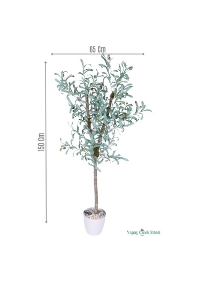 Yapay Çiçek Sitesi Beyaz Plastik Saksıda Yapay Zeytin Ağacı 150 Cm Yeşil
