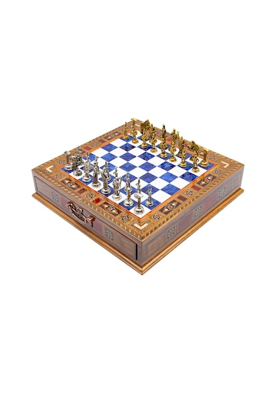 Saklamalı - 181 - Satranç Roma Oymalı Sc38s - 32cm, Mavi Tahta - Muratech - - Sc32m