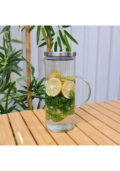 Deconox 1500ml Metal Kapaklı Line Borosilikat Cam Yağlık & Sürahi Şık, Dayanıklı Ve Zindeliklı Saklama Çö Diğer