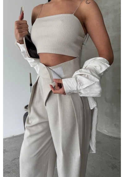 Defymoda Tasarım Pantolon - Bej Bej