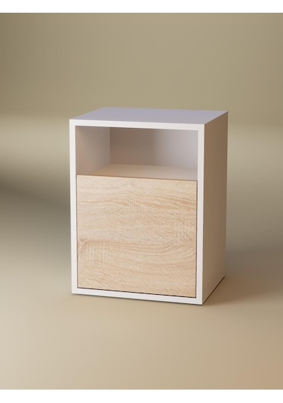 Detamob Kapaklı Raflı Komodin, %100 Mdf Sonoma/beyaz & Karbon Gri/sonoma Beyaz