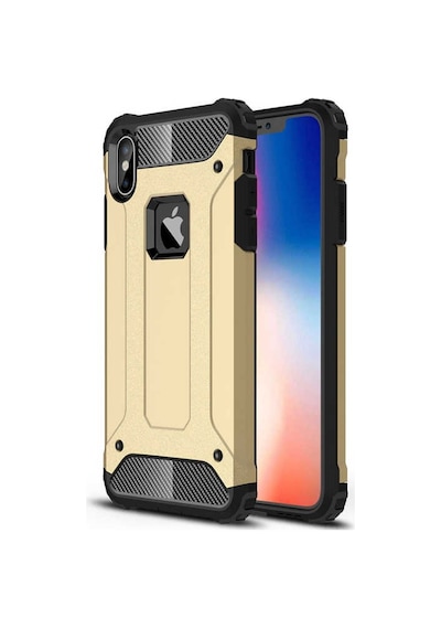 Noktaks - Apple Uyumlu iPhone Xs Max 6.5 - Kılıf Çift Katman Zırh Tank Crash Military Kapak - Gold - T6041 Gold