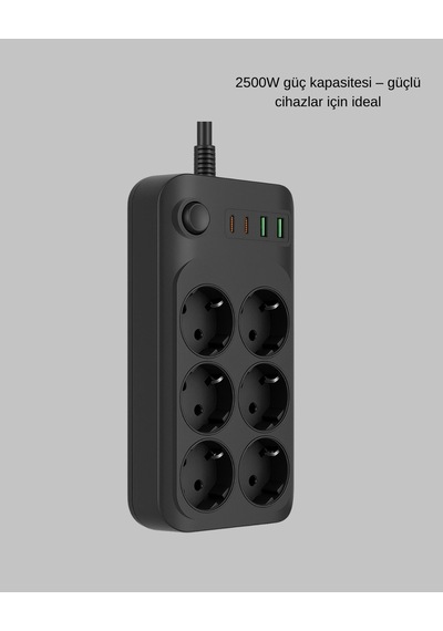 Ceylan Adam 6 Lı Grup Priz Termal Korumalı Usb Type-c Çoklu Priz 2 Metre Kablo Standart