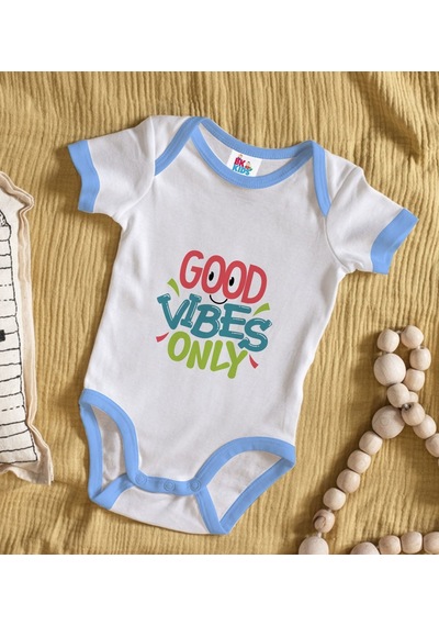 Bk Gift Bk Kids Good Vibes Only Tasarımlı Mavi Bebek Body Zıbın-1 Çok Renkli