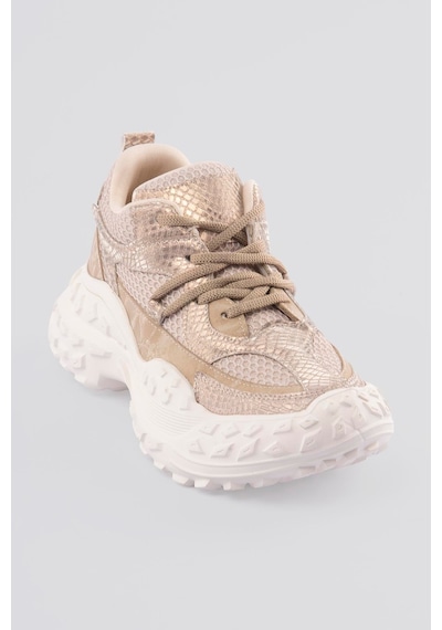Mubiano Kadın Sneaker Kalın Taban Gold Yılan Baskı Detaylı Bağcıklı Spor Ayakkabı Stellix Bej Bej Mubiano Kadın Sneaker Kalın Taban Gold Yılan Baskı Detaylı Bağcıklı Spor Ayakkabı Stellix Bej Bej