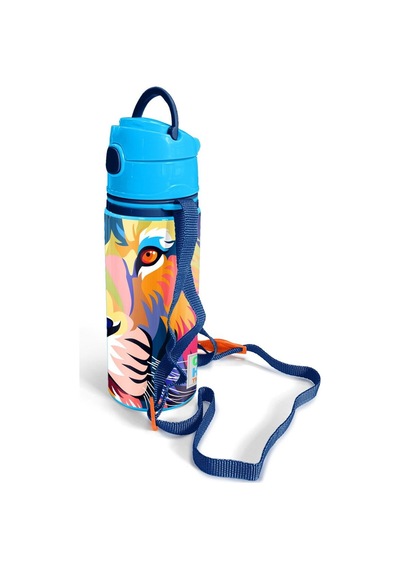 Coral High Kids Lacivert Saks Aslan Desenli Pipetli Alüminyum Matara 600 Ml 11938