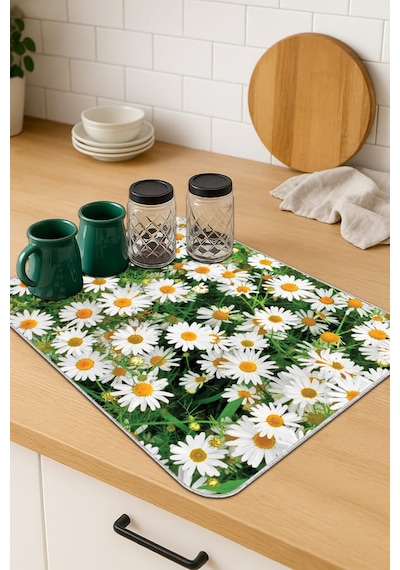 Yeşil Çiçekli Microfiber Bulaşık Kurutma Kurulama Matı Mm016