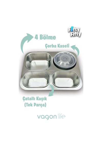 Vagonlife Büyük Ebat 1200 Ml Sızdırmaz,karışmaz 4 Bölmeli Lunch Box Yeni Nesil Sefer Tası -ff7080