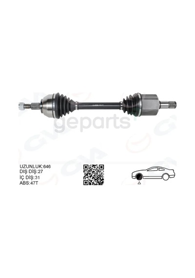 Ön Aks Komple Sol Kuga 1 2.0 Tdci 2008-2014 Power. Otom. 6 Vitesli Çift Kavrama 4x4 646 Mm Diş 27 I Ç Dişli 31