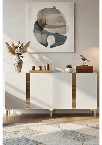 Ka1598dbg Anka150 Konsol, Kahve Köşesi, Tv Sehpası Ve Dolap Safirmeşe - Beyaz - Gold 150cm Ka1598dbg Anka150 Konsol, Kahve Köşesi, Tv Sehpası Ve Dolap Safirmeşe - Beyaz - Gold 150cm