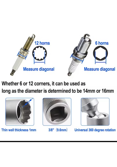 Mafsallı 14mm Buji Lokması 12 Köşe Mıknatıslı 3/8