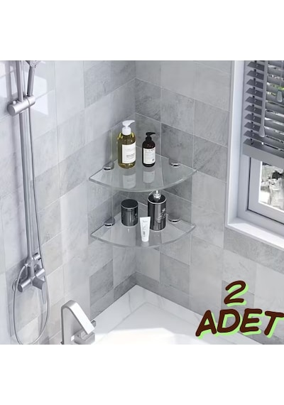 Kristal Netlik Serisi: Crystal-line 8mm Akrilik Duvar Rafı İki Adet Şeffaf Banyo/mutfak Düzenleyici Seti 18cm Şeffaf