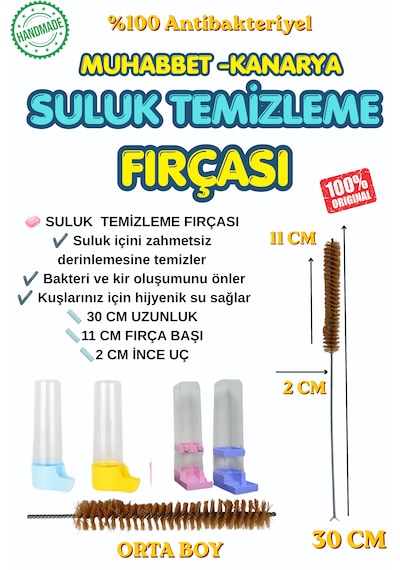 Kuş Suluk Temizleme Fırçası 30 Cm Muhabbet Kuşu Ve Kanarya Için Suluk Temizleyici