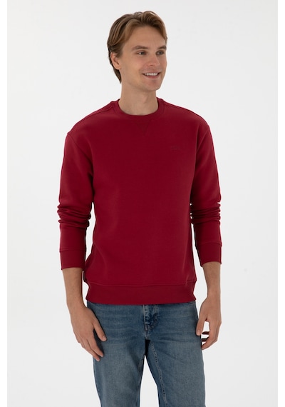 U.S. Polo Assn. Erkek Comfort Fit Bisiklet Yaka Şardonlu Koyu Frambuaz Basic Sweatshirt 50313757-VR104