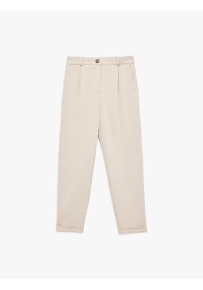 Koton Slim Fit Cepli Pile Detaylı Cepli Chino Havuç Pantolon Bej 6wak40171uw Ekru