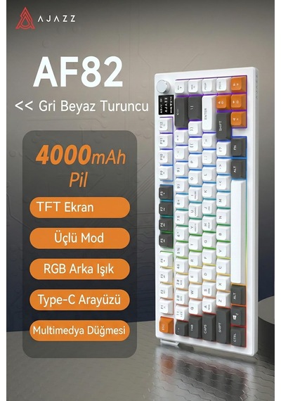 Üçlü Mod Membran Gaming Klavye,%75 Düzen, 4000mah Batarya, Rgb 14 Efekt, Tft Ekran, Type-c, Bluetooth 2.4g, Su Geçirmez, Win Uyumlu, Multimedya Düğmeli Ajazz Af82 Turuncu Beyaz - Af82 Üçlü Mod Membran Gaming Klavye,%75 Düzen, 4000mah Batarya, Rgb 14 Efekt, Tft Ekran, Type-c, Bluetooth 2.4g, Su Geçirmez, Win Uyumlu, Multimedya Düğmeli Ajazz Af82 Turuncu Beyaz - Af82
