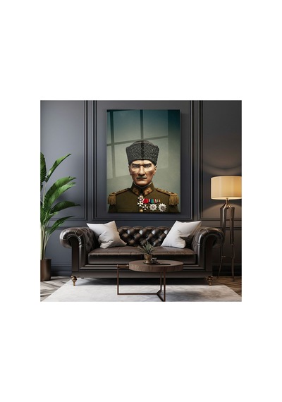 Atatürk Portre Cam Tablo Askeri Üniformalı Mustafa Kemal Atatürk Ev Ve Ofis Dekoru