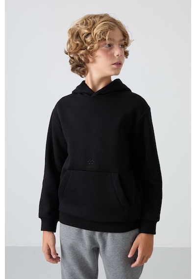 Tommylife Tommy Life Siyah Pamuklu Kalın İçi Tüylü Yumuşak Dokulu Standart Fit Baskılı Erkek Çocuk Sweatshirt - 11215 Siyah