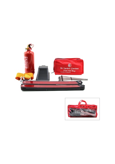 2li Set 4 Gen Çanta 7pcs + 38pcs Oto Trafik Seti + İlk Yardım Seti Yangın Tüpü 1kg 2pcs Reflektör Bez Kemer Çekm