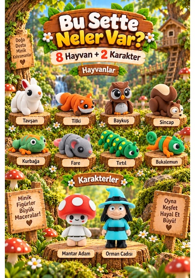 Tigglo 10'lu Hareketli Mini Hayvan Ve Karakter Figür Oyuncak Seti Çiftlik, Okyanus, Safari Ve Orman Tema Seçenekleri Orman Hayvanları