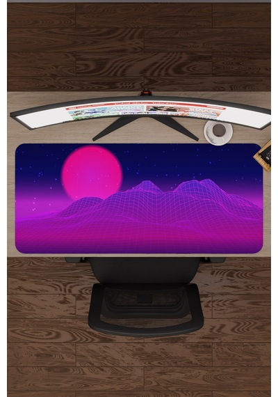 Vaporwave Grid Kaymaz Dikişli Kauçuk Oyuncu Mousepad V2 - 90x40 Xxl Gaming Mouse Pad Fare Altlığı