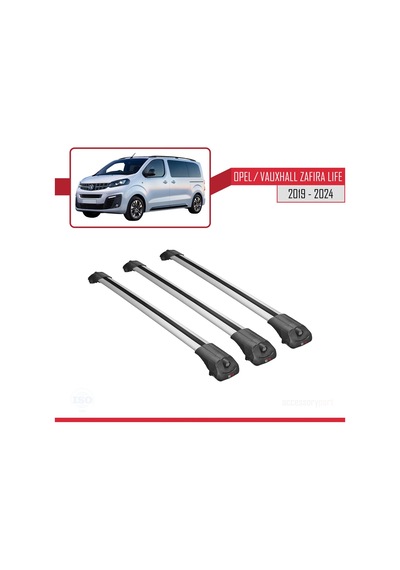Opel / Vauxhall Zafira Life 2019 Ve Sonrası İle Uyumlu Ace-1 Ara Atkı Tavan Barı Gri 3 Adet Bar