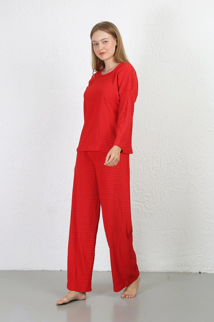 Akbeniz Kadın Bürümcük Kumaş Pijama Takım Kırmızı 4233 Kırmızı