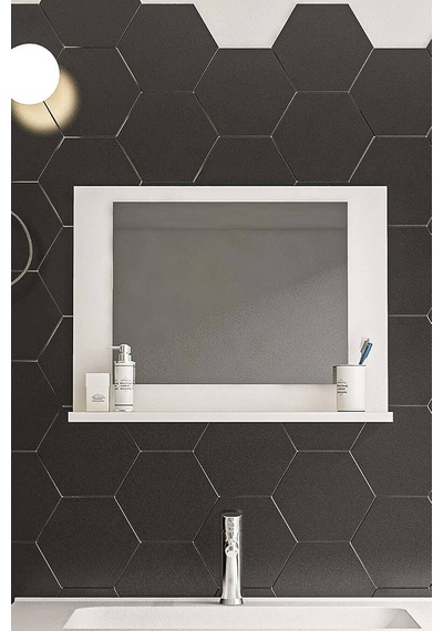 Tr Beyaz Raflı Banyo Aynası Dresuar Salon Aynası,beyaz 60x45 Genel