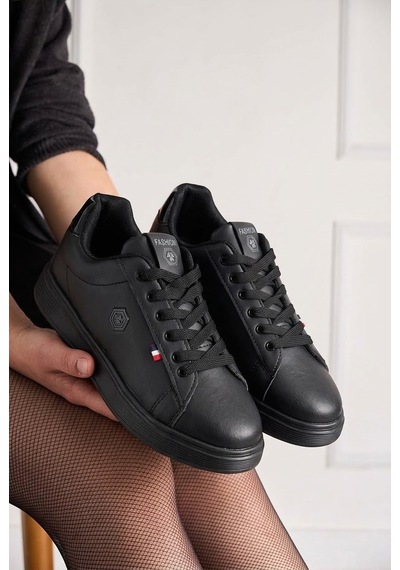 Nstil Unisex Spor Ayakkabı Rahat Yumuşak Taban Kaymaz Günlük Bağcıklı Sneaker 034 Siyah