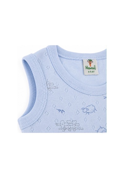 H&c Coolboy H&c Bebek Kolsuz Çıtçıtlı Body Zıbın %100 Pamuk Jakarlı Kuzu Desenli Mavi Kuzulu