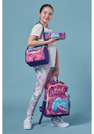 Coral High Kids Pembe Mor Voleybol Desenli 3 Lü Okul Çanta Seti Set0123761 Çok Renkli