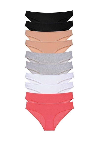10 Adet Süper Eko Set Likralı Kadın Slip Külot Siyah Ten Gri Beyaz Fuşya Standart