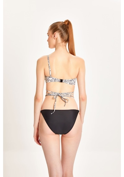 Too Salty Swimwear Kadın Siyah Beyaz Desenli Tek Omuz Halka Aksesuarlı İp Bağlamalı Bikini Takımı 24s122st Renkli