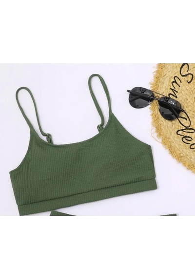 Angelsin Yüksek Bel Özel Kumaş Tankini Bikini Üstü Yeşil