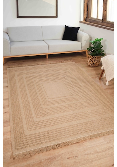 Natura 6662 %100 Doğal Jüt Kilim Bej Renkli Yumuşak Dokulu Şık Tasarımlı Kilim Modern Dokuma Kilim Bej