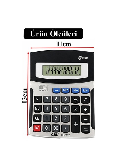 Hesap Makinesi Gri Siyah 11x13 Cm 1 Adet Csl Cs-3122 12 Haneli Orta Boy Ofis Büro Masaüstü Hesap Makinası
